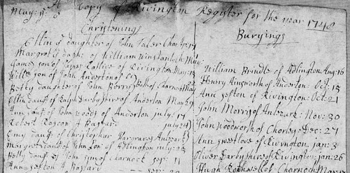 Parish register recording the burial of Oliver Darbyshire. This handwritten copy was made in 1834.