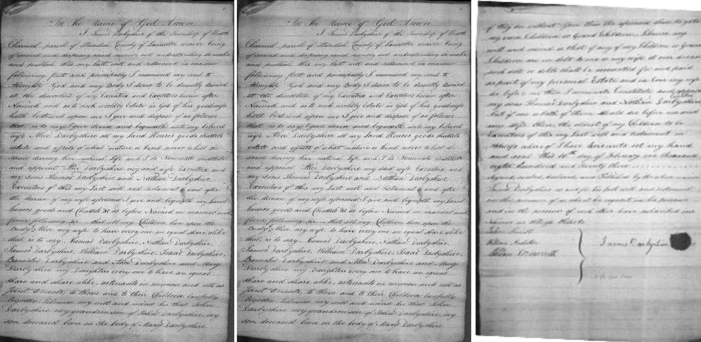 The will of James Darbyshire who died in 1823